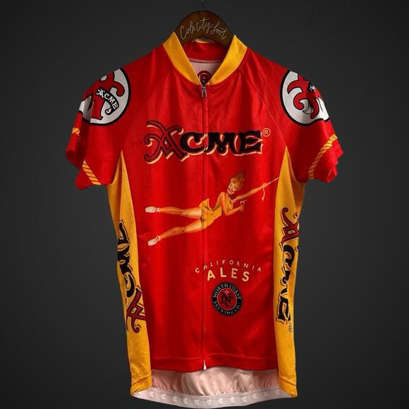 Acme California Ale Cycling Jersey Women’s Large Full Zip 3 Pocket Bright Red - Picture 1 of 11